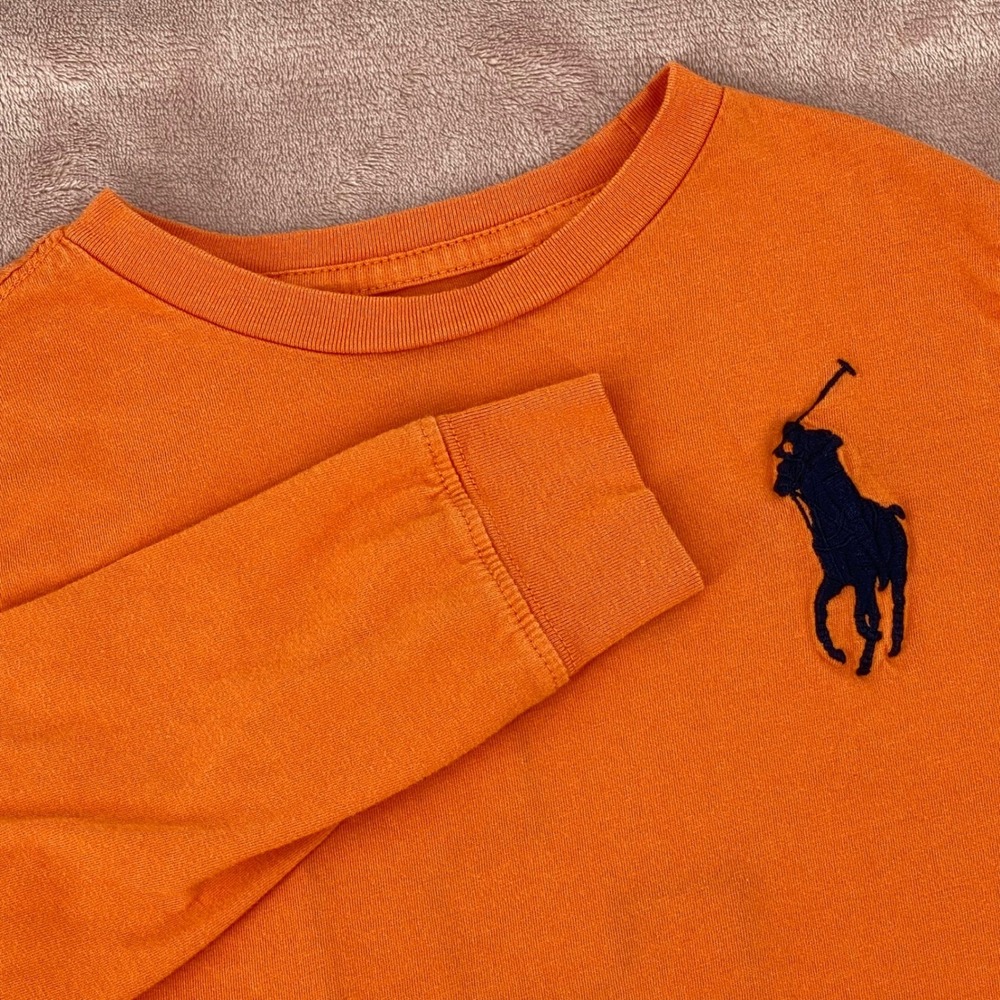 Polo Ralph Lauren Shirt Boys Size 6 Orange Big Pony Long Sleeve Graphic T-Shirt